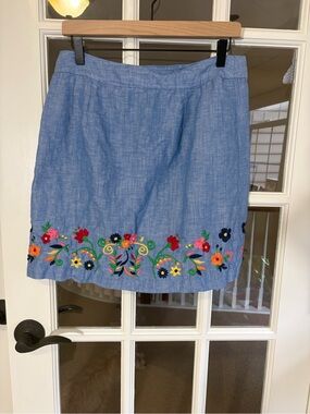 Talbots Chambray Embroidered Floral  Skirt